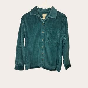 Vintage L.L.Bean Women's Teal Corduroy Button-Up Shirt - Size S #152
